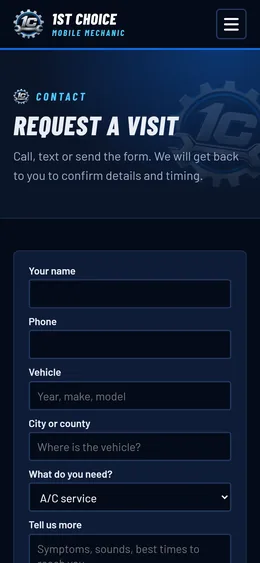 Contact page, mobile view
