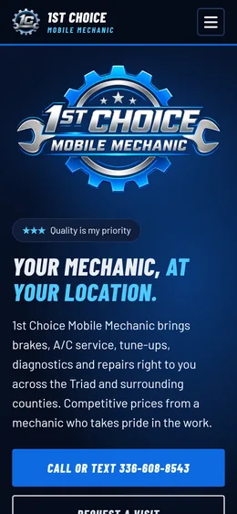 Homepage page, mobile view