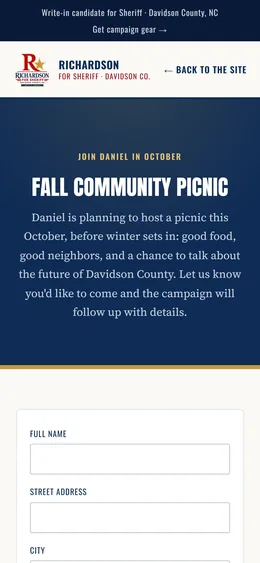 Fall Community Picnic page, mobile view