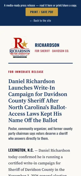 Press Release page, mobile view
