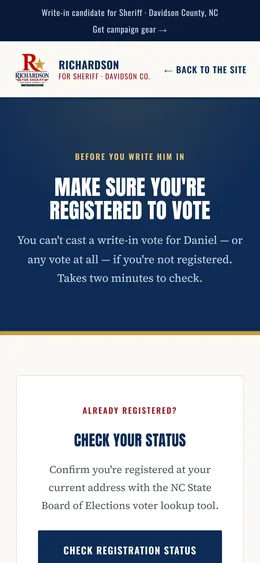 Voter Registration page, mobile view