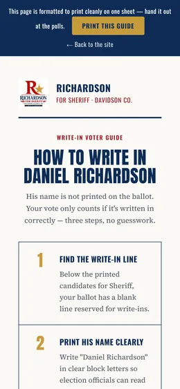 Write-In Guide page, mobile view