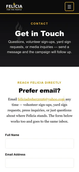 Contact page, mobile view