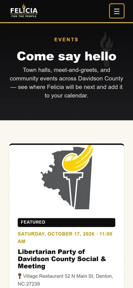 Events page, mobile view