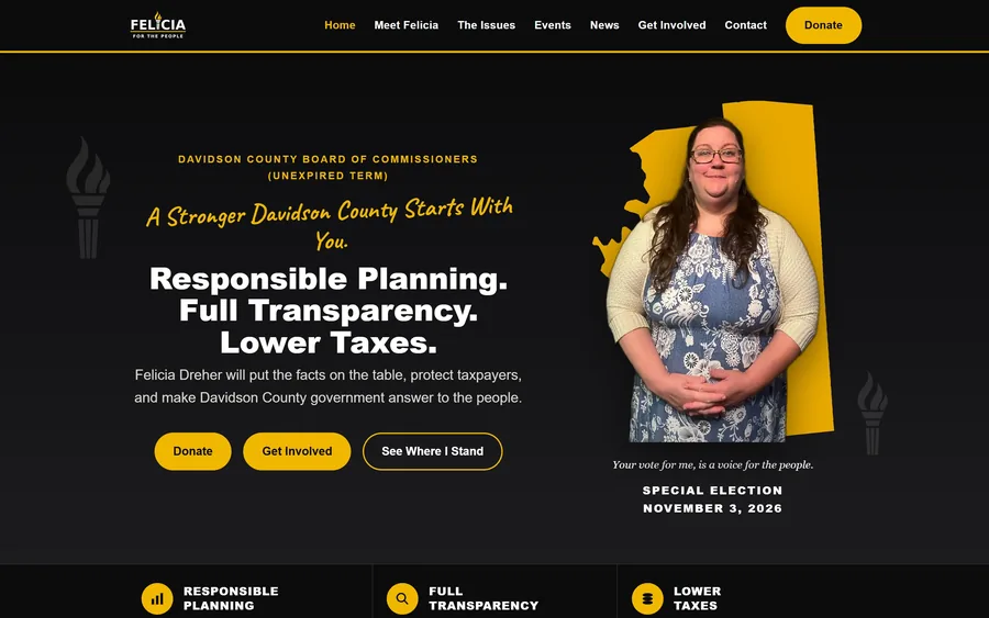 Homepage of the Felicia for the People website, desktop view