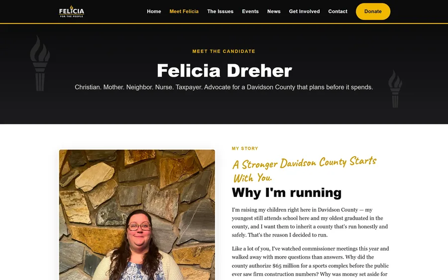 Meet Felicia page of the Felicia for the People website, desktop view
