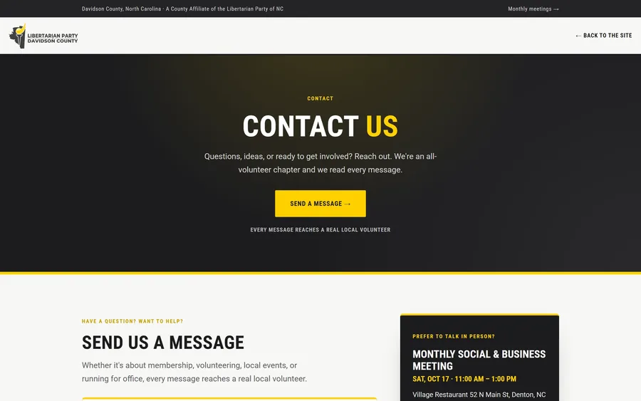 Contact page of the Libertarian Party of Davidson County website, desktop view