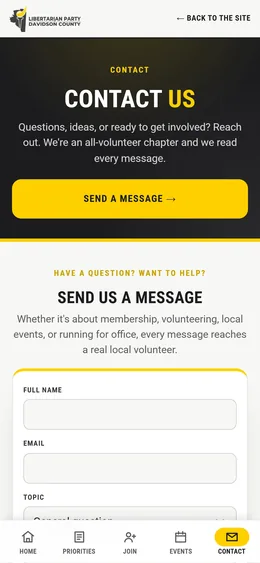 Contact page, mobile view