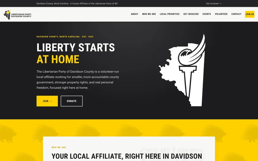 Homepage of the Libertarian Party of Davidson County website, desktop view