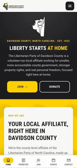 Homepage page, mobile view