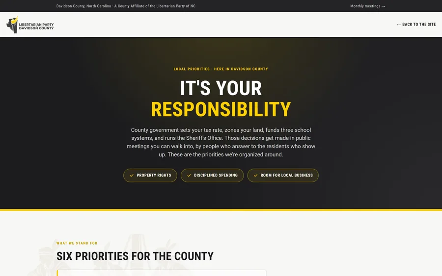 Local Priorities page of the Libertarian Party of Davidson County website, desktop view