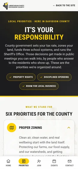 Local Priorities page, mobile view