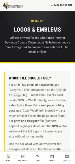 Media Kit page, mobile view