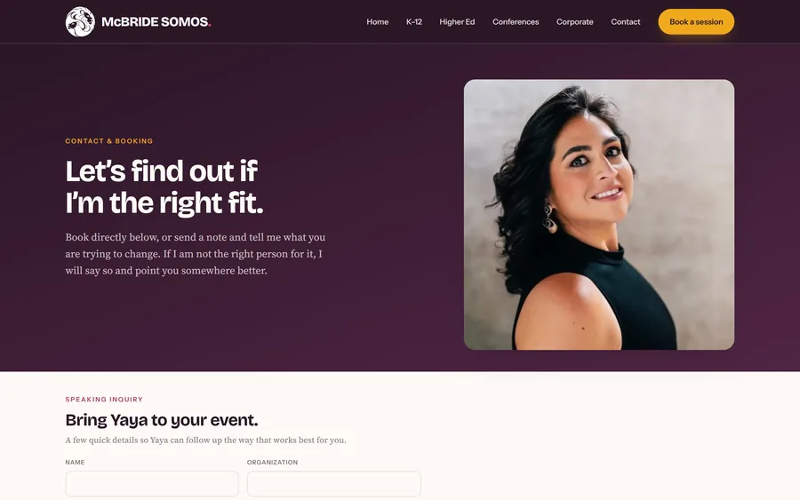 Contact page of the McBride SOMOS website, desktop view