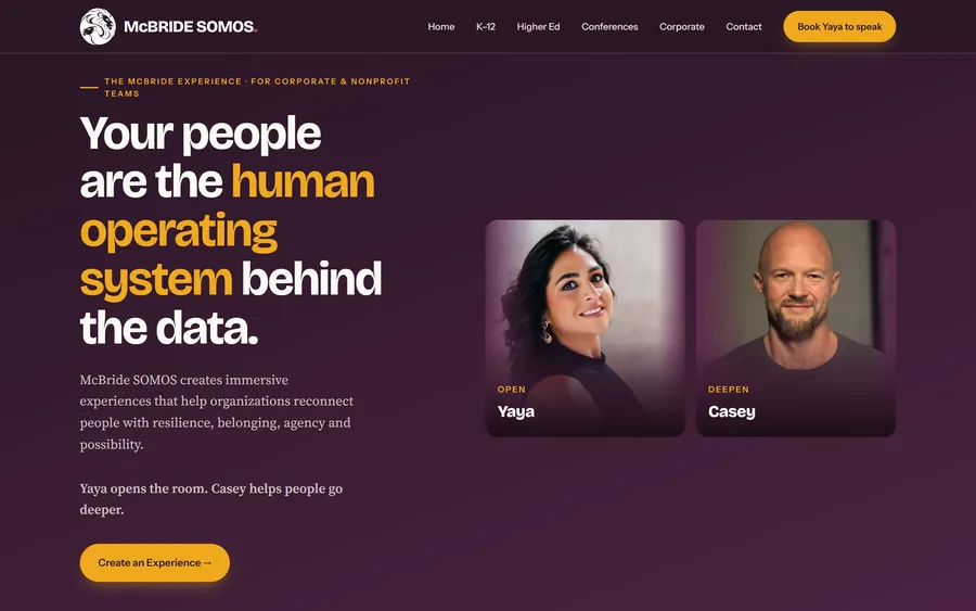 Corporate Teams page of the McBride SOMOS website, desktop view