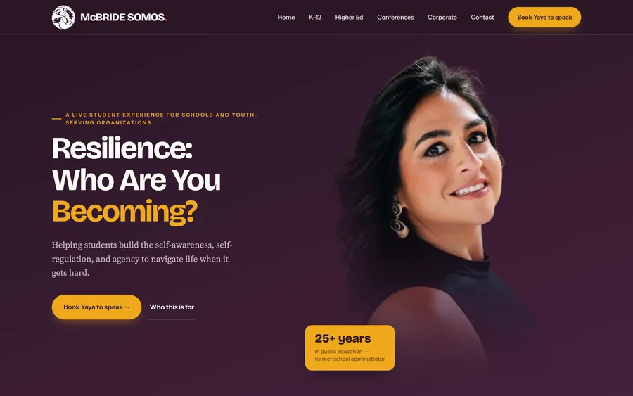 Homepage of the McBride SOMOS website, desktop view