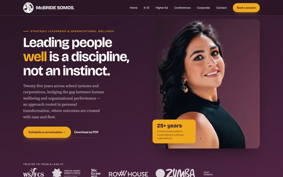 Leadership page of the McBride SOMOS website, desktop view