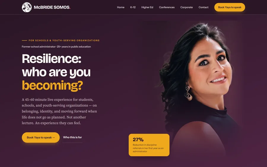 Speaking page of the McBride SOMOS website, desktop view